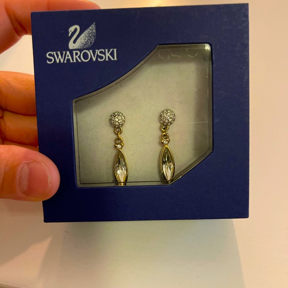 Two tone gold silver crystal Swarovski earrings